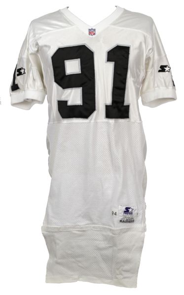 1994 Chester McGlockton Oakland Raiders Game Worn Jersey w/17 Repairs (MEARS LOA)