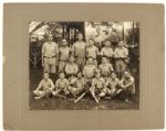 1900-10 circa Unidentified “M” Team 8”x10” Cabinet Type 1 Original Baseball Photo on Original Mount – White Buckskin Glove, 1” Web Glove, Spiderman Catcher’s Mask, Mushroom Knob Bat (MEARS LOA) 