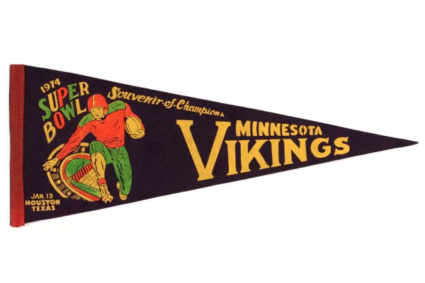 1974 Super Bowl VIII Minnesota Vikings Souvenir of Champions Full Size Pennant