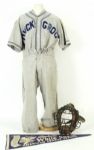 1940s-50s Flannel Baseball Uniform w/White Sox Penant & Vintage Catchers Mask 