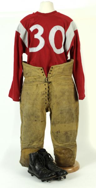 1960s Red Durene #30 Sand Knit Football Jersey Pants and Cleats 