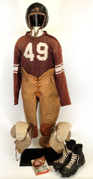 1940s Football Memorabilia With Lowe & Campbell Jersey Shoulder Pads Wilson Leather Helmet Cleats