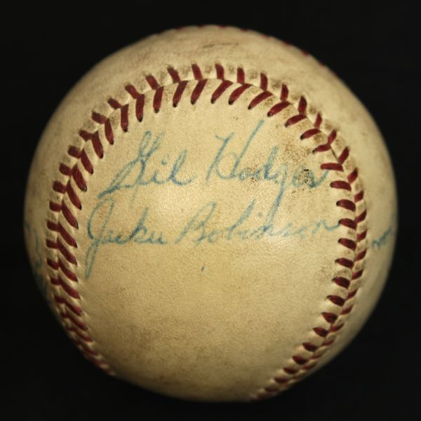 1952-58 Brooklyn Dodgers Multi-Signed ONL (Giles) Baseball w/6 Sigs. Incl. Jackie Robinson Dizzy Dean Roy Campanella Gil Hodges - Full JSA 