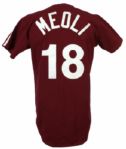 1979 Rudy Meoli Philadelphia Phillies Alternate Saturday Night Burgundy Jersey Pants & Cap Purchased From Team Worn One Night Only (MEARS LOA)