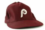 1979 Rudy Meoli Philadelphia Phillies Alternate Saturday Night Burgundy Jersey Pants & Cap Purchased From Team Worn One Night Only (MEARS LOA)