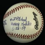 1994-2000 Lou Burdette Milwaukee Braves Single Signed ONL (Coleman) Baseball wOut PItched Harvey Haddix 5-26-59 - JSA Sticker