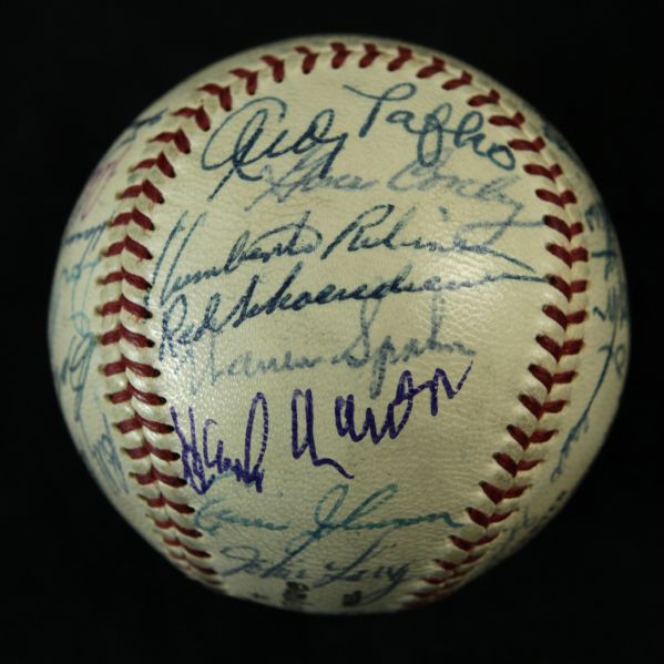 1958 Milwaukee Braves Team Signed ONL (Giles) Baseball w/ 26 Sigs. Incl. Aaron Mathews Spahn Shoendienst - JSA Full Letter 