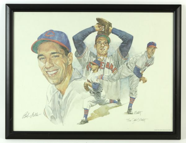 1992 Bob Feller Cleveland Indians Signed 18" x 24" John B. Martin LE Lithograph Display 201/266 - JSA 
