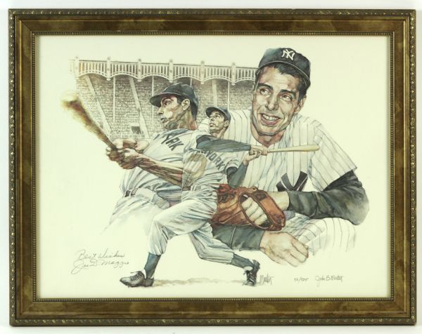 1980s Joe DiMaggio New York Yankees Signed 18" x 24" John B. Martin LE Lithograph Display 52/325 - JSA