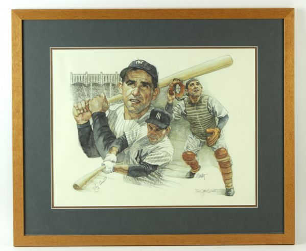 1980s Yogi Berra New York Yankees Signed 18" x 24" John B. Martin LE Lithograph Display 97/285 - JSA