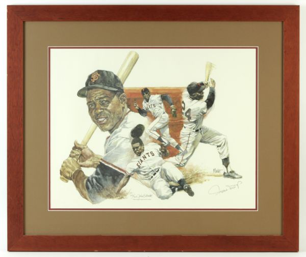 1986 Willie Mays San Francisco Giants Signed 18" x 24" John B. Martin LE Lithograph Display 295/302 - JSA