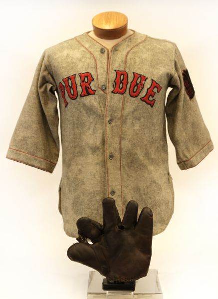 1920s Purdue Flannel Jersey Made by Everlast and Period Fielders Glove 