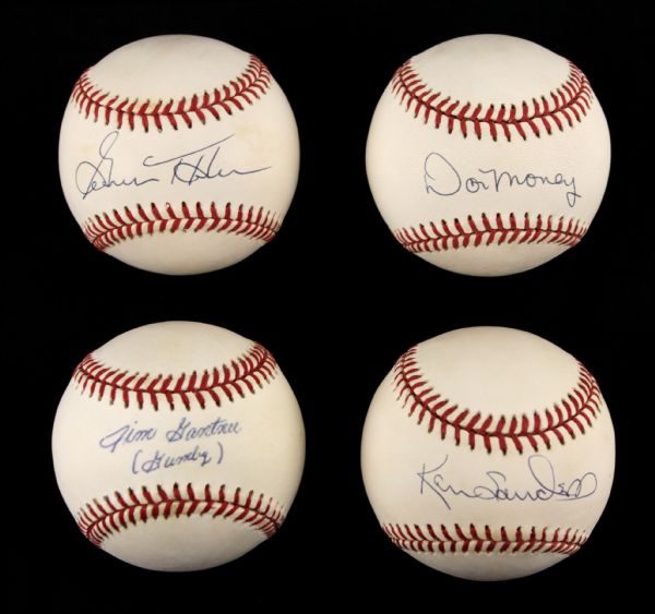 1984-2000 Milwaukee Brewers Single Signed Baseball Collection (Lot of 4) Thomas, Gantner, Money, Sanders (MEARS LOA) 