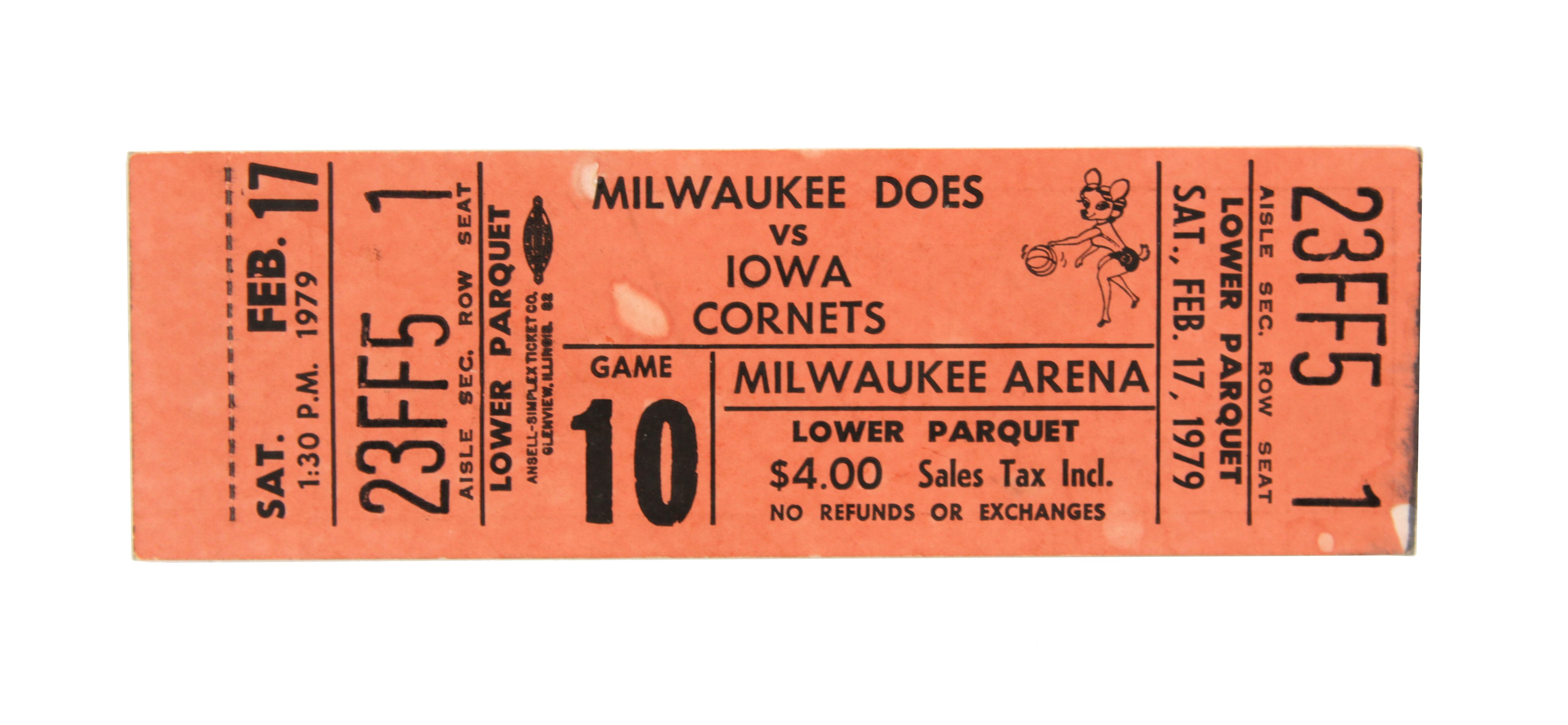 Lot Detail - 1979 Milwaukee Does vs. Iowa Cornets Full Ticket