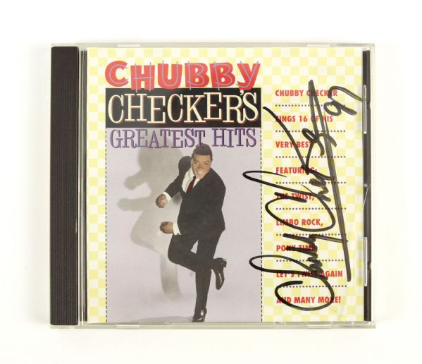 1992 Chubby Checker Signed CD Cover w/Photo From Signing (MEARS LOA)