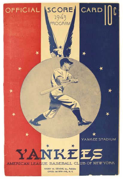 1943 New York Yankees Scorecard Program With Lou Gehrig On Front - Unscored