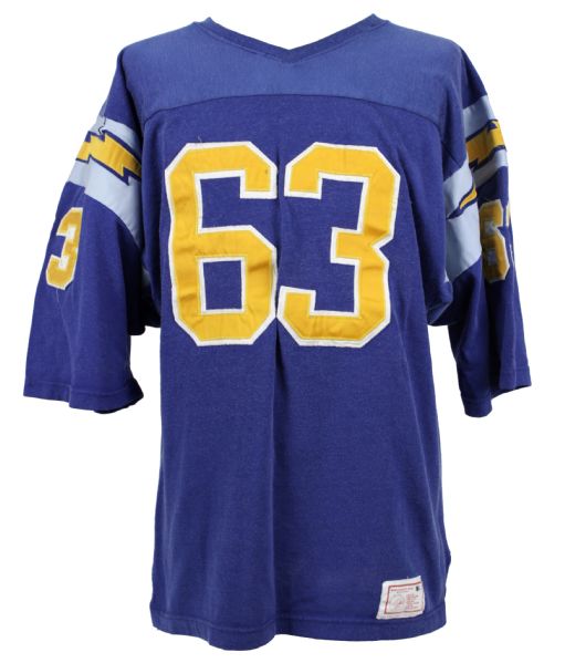 1960s #63 Jersey Styled After The San Diego Chargers With Lightning Bolt Shoulders