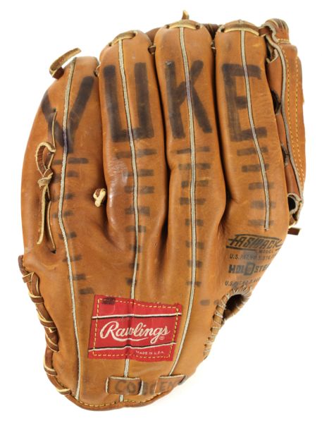 1983-86 circa Finest Example Known Pete Vuckovich Milwakuee Brewers Game Worn Glove (MEARS LOA) w/ personal message to batters from Vuke