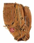 1983-86 circa Finest Example Known Pete Vuckovich Milwakuee Brewers Game Worn Glove (MEARS LOA) w/ personal message to batters from Vuke