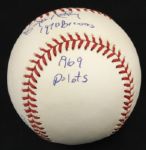 1969-70 Jerry McNertney Milwaukee Brewerws Single Signed OAL (Brown) Baseball - JSA