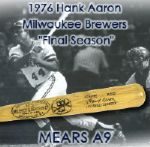 1976 Hank Aaron Milwaukee Brewers H&B Louisville Slugger Professional Model Bicentennial Game Used Bat w/ Vintage Autograph (MEARS A9) “One of Hammers Very Last Bats”