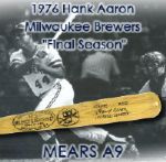 1976 Hank Aaron Milwaukee Brewers H&B Louisville Slugger Professional Model Bicentennial Game Used Bat w/ Vintage Autograph (MEARS A9) “One of Hammer's Very Last Bats”