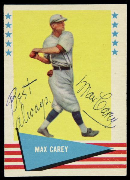 1961 Fleer Max Carey Pittsburgh Pirates Signed Card (JSA)
