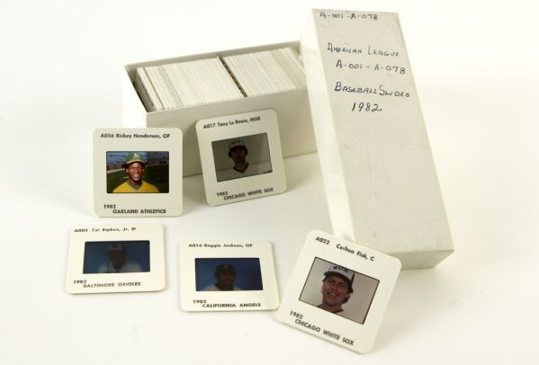 1982 Official American League 2" x 2" Full Color Player Slides - Lot of 78 With Original Paperwork