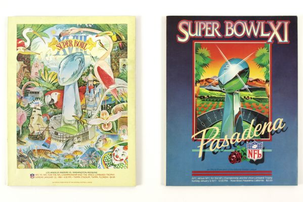 1977-84 Super Bowl XI & XVIII Game Programs Oakland/LA Raiders Minnesota Vikings Washington Redskins- Lot of 2