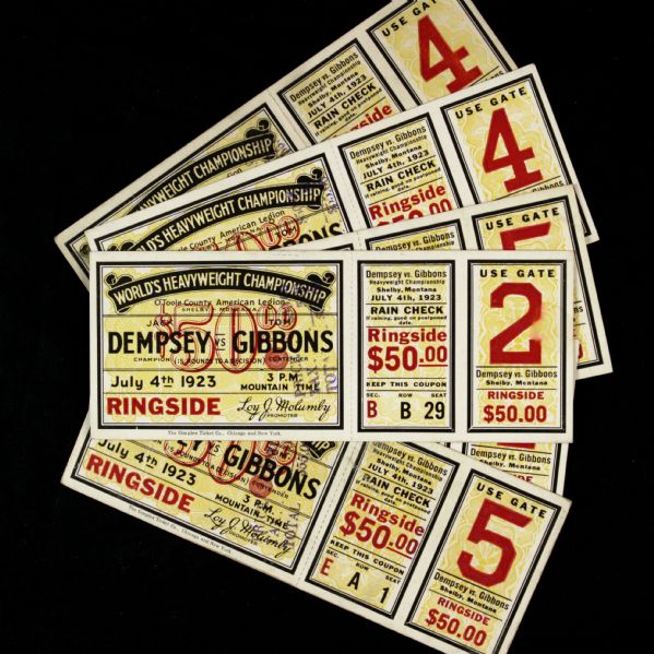 1923 Jack Dempsey vs. Tom Gibbons Heavyweight Boxing Championship Bout Tickets - Lot of 6