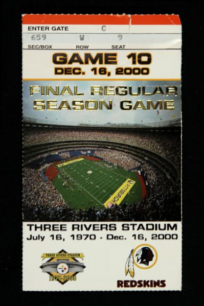 2000 Final Regular Season Game at Three Rivers Stadium Pittsburgh Steelers vs. Washington Redskins Ticket Stub