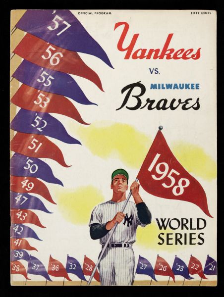 1958 New York Yankees Milwaukee Braves Yankee Stadium World Series Game Program Unscored