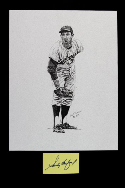 1994 Sandy Koufax Los Angeles Dodgers 8.5" x 11" Print & Signed 1.5" x 3" Cut Out (JSA)