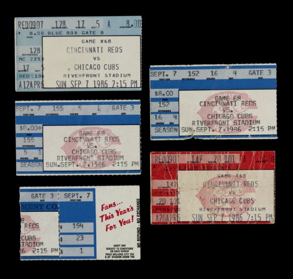 1986 Dave Parker Gets Career Hit #2000 Off Of Greg Maddux In 1st Career Start Ticket Stub Collection - Lot of 5