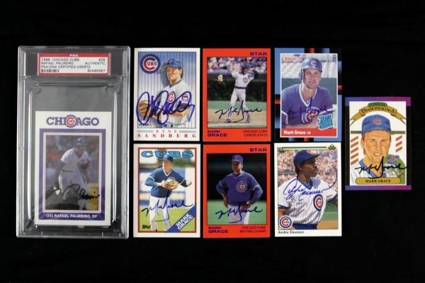 1988-91 Ryne Sandberg Andre Dawson Mark Grace Rafael Palemeiro Signed Card Collection - Lot of 8 (JSA)