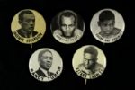 1950s Sugar Ray Robinson Ezzard Charles Jersey Joe Walcott Randy Turpin Ingemar Johansson 2" Pinback Buttons - Lot of 5