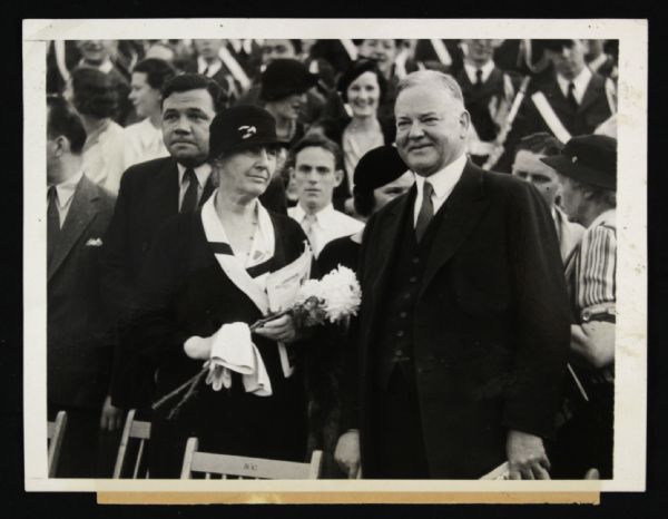 1935 Babe Ruth Herbert Hoover and Wife Lou Henry Original 6" x 8" Photo