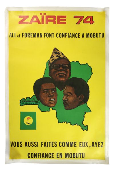 1974 Muhammad Ali vs. George Foreman "The Rumbele in the Jungle" 49" x 73" Canvas Mounted On Site Poster 