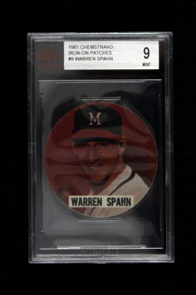 1961 Warren Spahn Atlanta Braves Slabbed Chemstrand Iron On (BVG MINT 9)