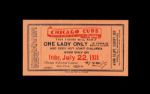 1938 Chicago Cubs Wrigley Field Ladies Only Ticket