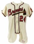 1959 Jim Pisoni Milwaukee Braves Game Worn Home Uniform w/ Stirrups (MEARS LOA)