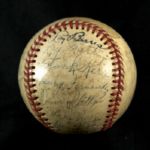 1950 circa Milwaukee Brewers Team Signed Baseball w/ 23 Signatures Including Johnny Logan, & More (MEARS LOA)