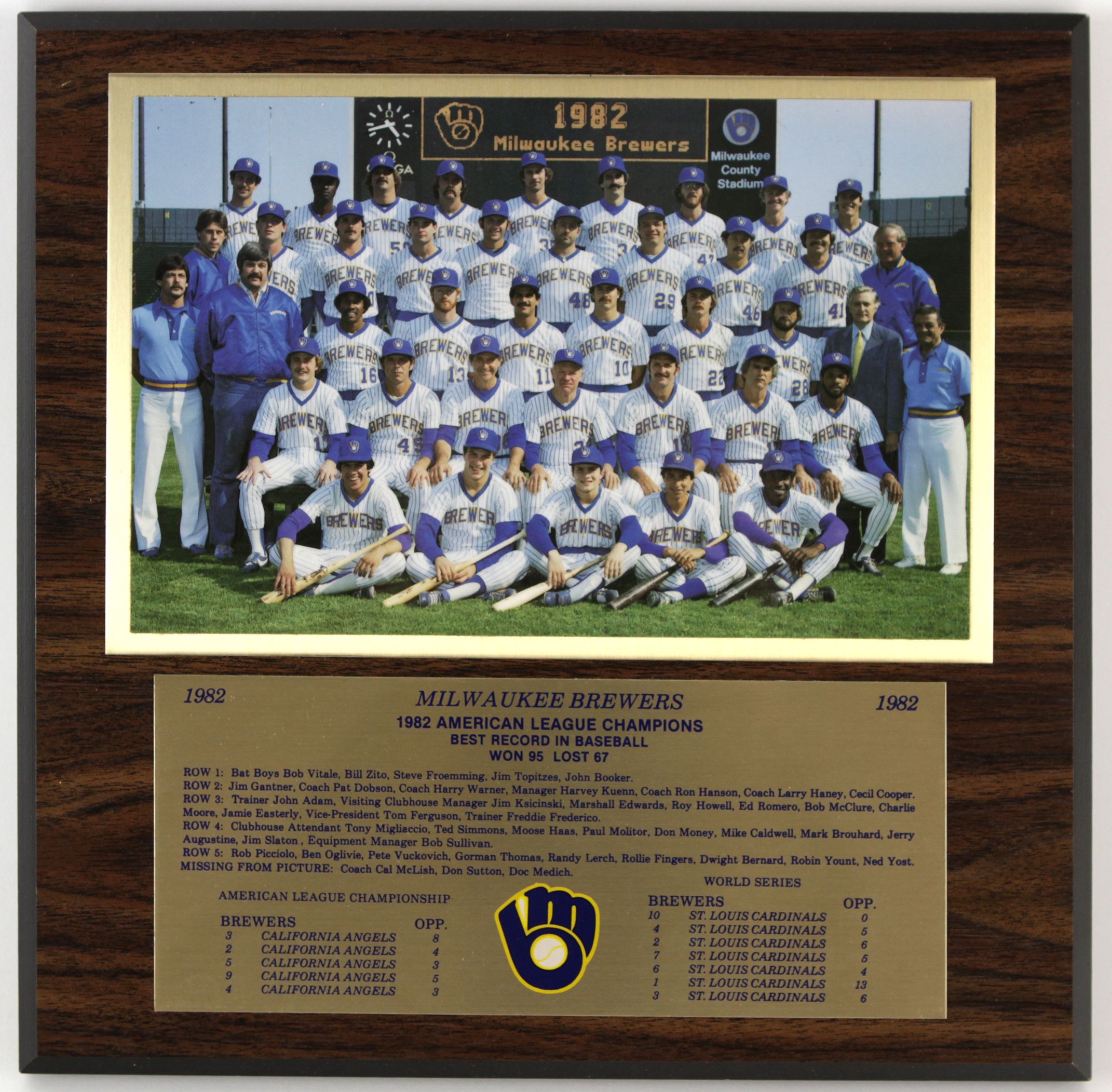 Lot Detail - 1982 Milwaukee Brewers American League Champions Commemorative  12 X 12 Photo Plaque