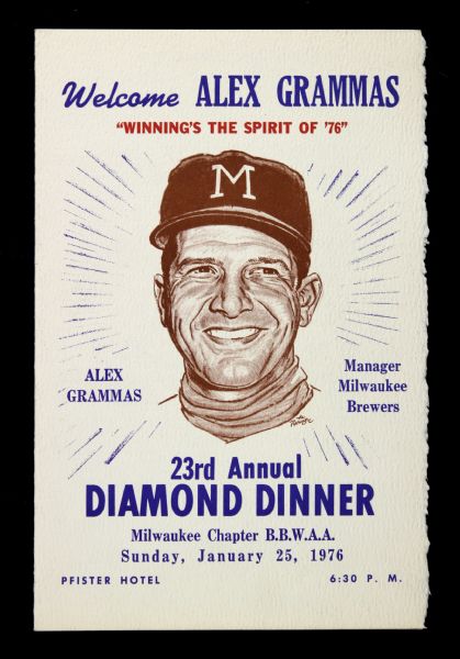 1961-76 Honorary Sports Dinner Program Collection  w/ rare McMillan Milwaukee Braves Program - Lot of 3 w/ Alan Page,  Roy McMillan MIlwaukee Braves & Alex Grammas