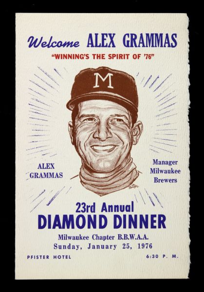1961-76 Honorary Sports Dinner Program Collection  w/ rare McMillan Milwaukee Braves Program - Lot of 3 w/ Alan Page,  Roy McMillan MIlwaukee Braves & Alex Grammas