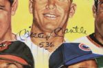 1986 Mickey Mantle Frank Robinson Ernie Banks Mike Schmidt Signed Ron Lewis 500 HR Club Mounted 18 x 24 Print (JSA)