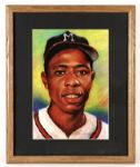 1970's Hank Aaron Milwaukee Braves Memorabilia Collection - Lot of 3 w/ Store Model Bat, Glove and 18 x 22 Framed Print