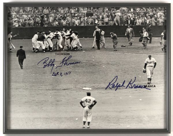 1980s Bobby Thomson Ralph Branca Shot Heard Round the World Signed 11" x 14" Framed Photo (JSA)