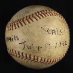 1942 Duster The Great Mails San Francisco Seals Single Signed Wilson Baseball (JSA)