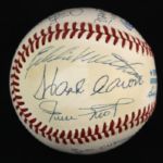 1987-94 500 Home Run Club Multi Signed OAL Brown Baseball w/ 12 Signatures Including Ted Williams, Hank Aaron, Mickey Mantle & More (JSA)